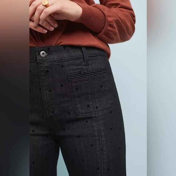 Anthropologie Pilcro Polka Dot Faded Black Wide Leg High Rise Crop Jeans Size 26 - Picture 12 of 14